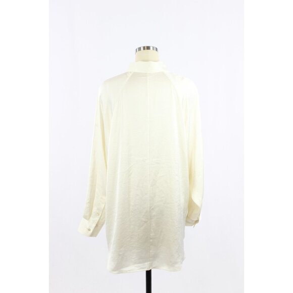 NWT Aritzia WILFRED Ivory Satin Boyfriend Button-Up Shirt Blouse, Size XS - Picture 3 of 13